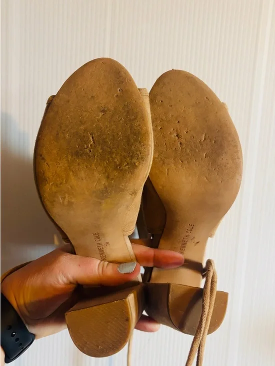 Kenneth Cole Tan Suede Peep-Toe Lace-Up Heels - Picture 3 of 5